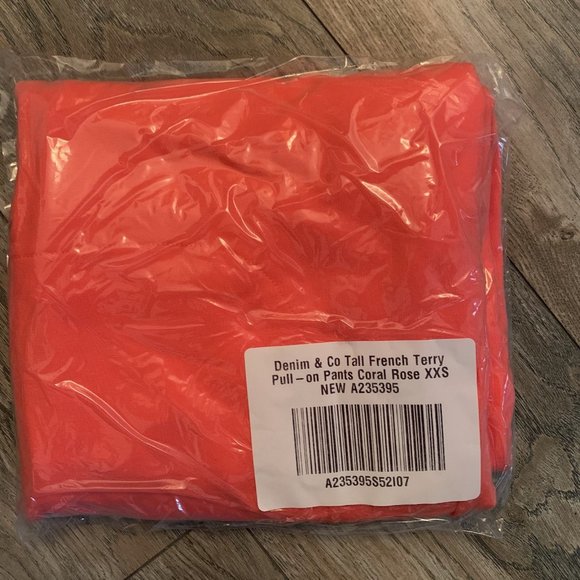 NWT DENIM & CO. ACTIVE FRENCH TERRY PULL-ON PANTS CORAL ROSE XXS & XXS-TALL - Picture 7 of 9